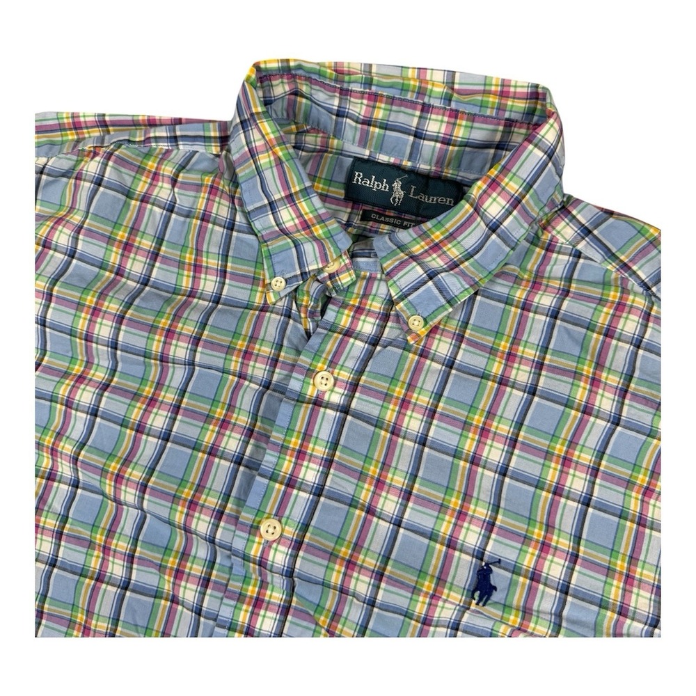 Ralph Lauren Classic Men's Large Multicolor Plaid Long Speed Button Front Shirt